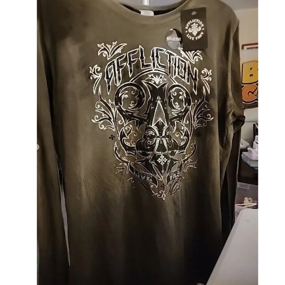 Affliction Women XL- Black and Silver Reflective Long Sleeve Tee